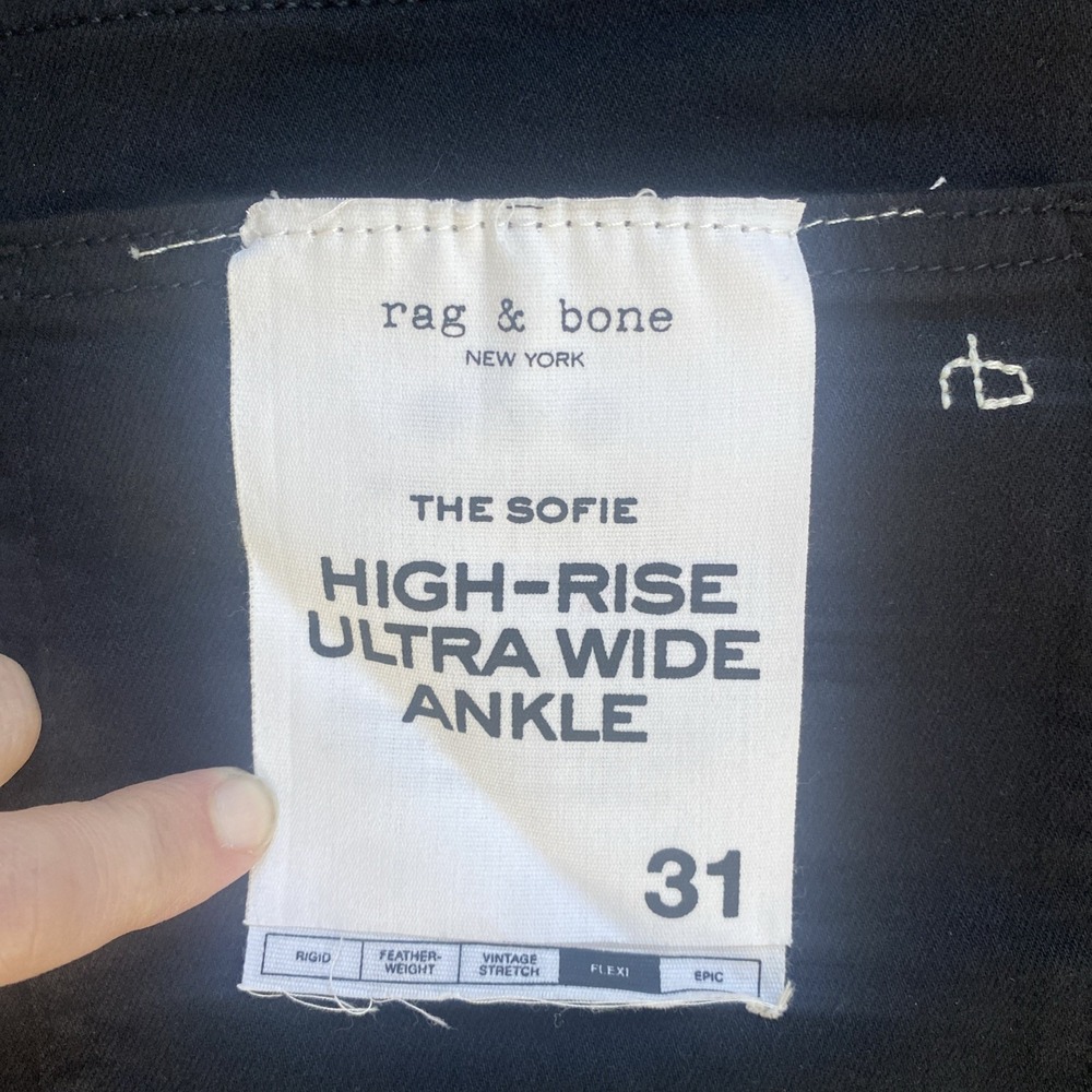 Rag & Bone Sofie High Rise Ultra Wide Ankle Black Denim Jeans 31 Flexi Stretch - Picture 4 of 10